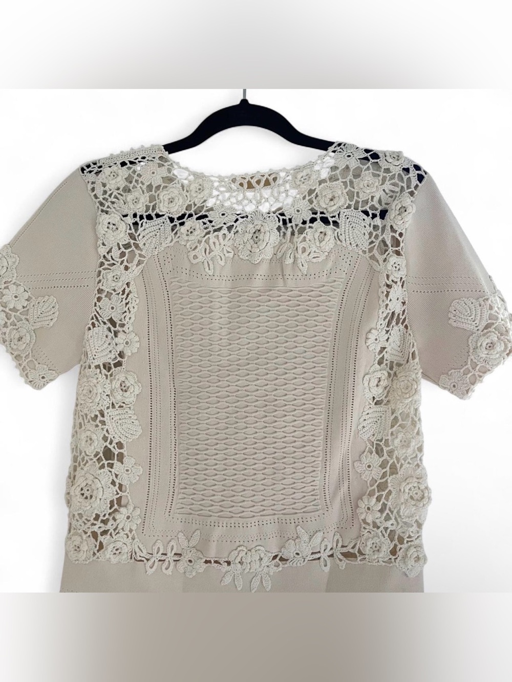 Ulla Johnson Crochet Floral Lace Knit Top Cream Ivory Size L Boho Designer